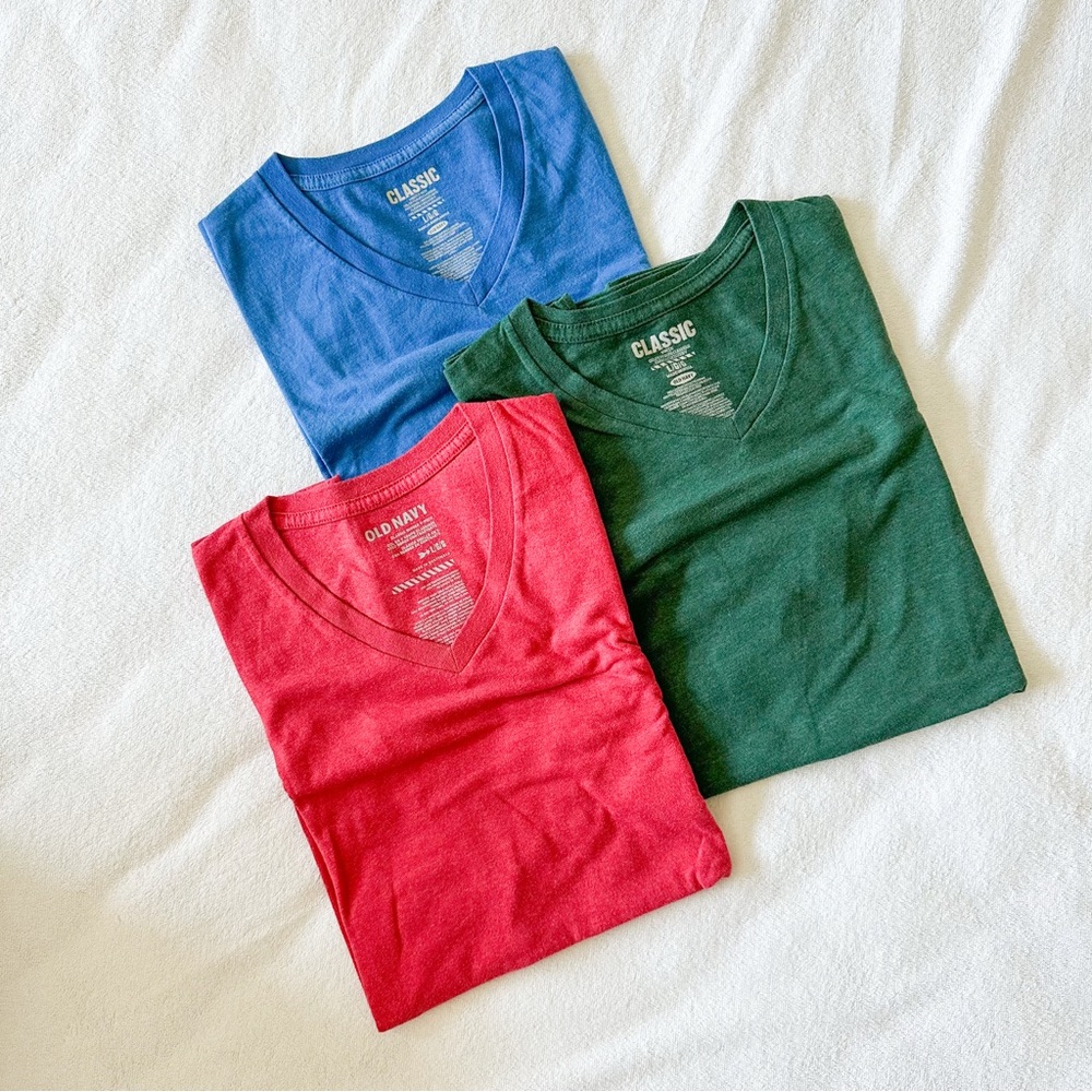 Set of Old Navy V-Neck Tees, L, Red, Blue, Green